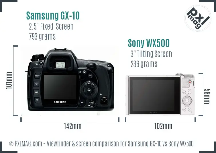 Samsung GX-10 vs Sony WX500 Screen and Viewfinder comparison