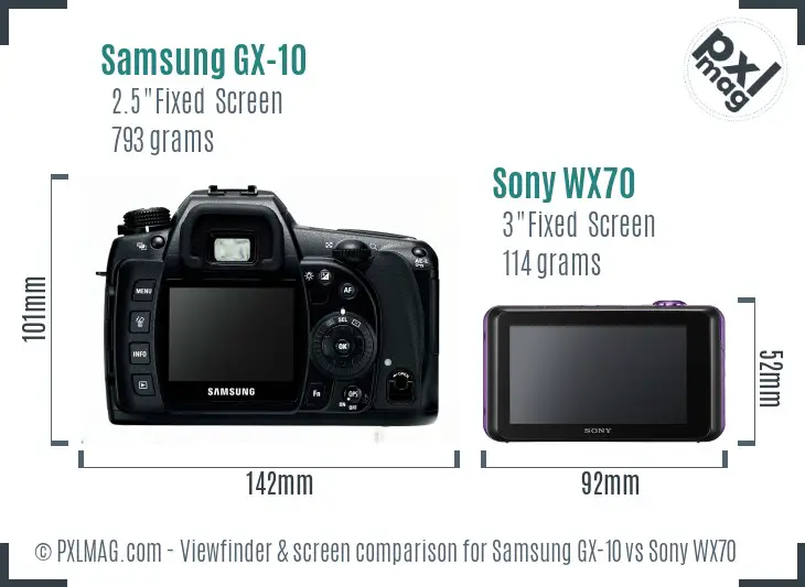 Samsung GX-10 vs Sony WX70 Screen and Viewfinder comparison
