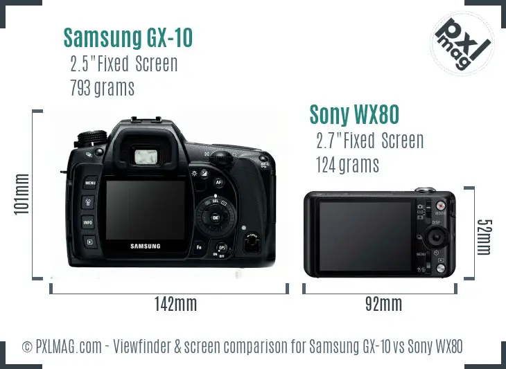 Samsung GX-10 vs Sony WX80 Screen and Viewfinder comparison