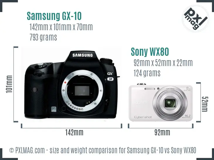 Samsung GX-10 vs Sony WX80 size comparison