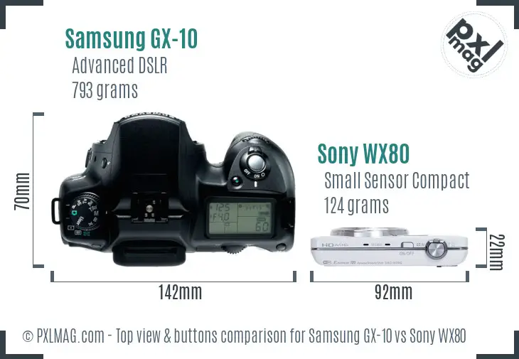 Samsung GX-10 vs Sony WX80 top view buttons comparison