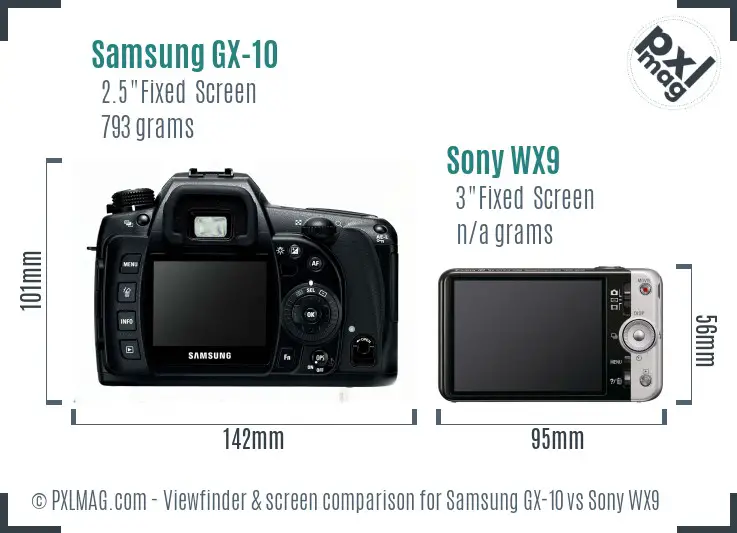 Samsung GX-10 vs Sony WX9 Screen and Viewfinder comparison