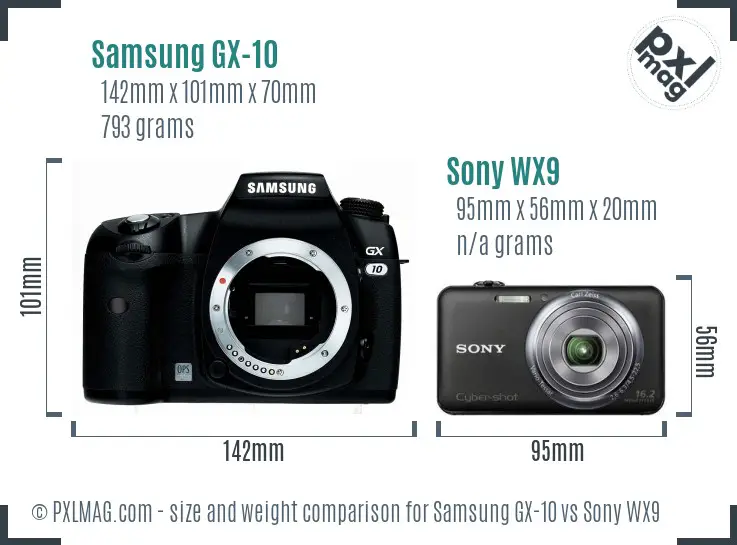 Samsung GX-10 vs Sony WX9 size comparison