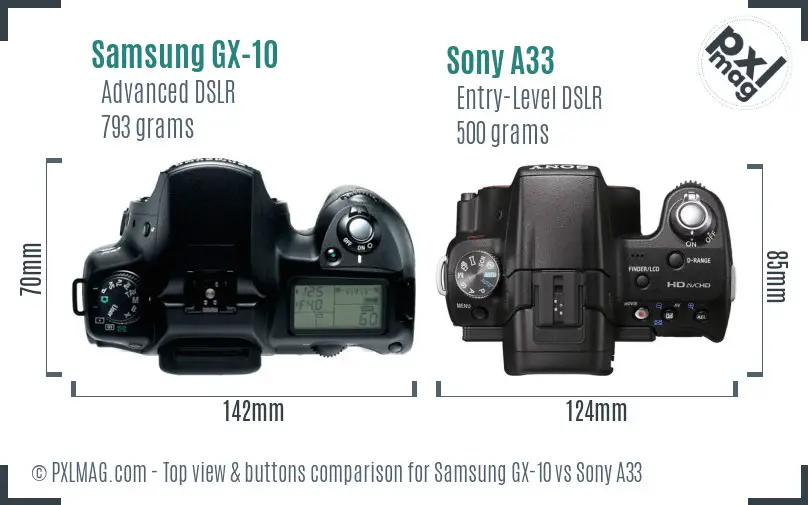 Samsung GX-10 vs Sony A33 top view buttons comparison