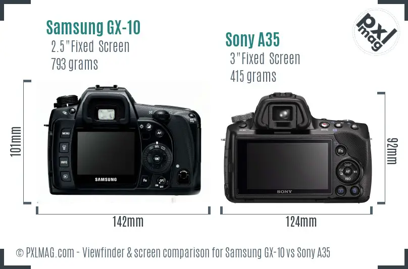 Samsung GX-10 vs Sony A35 Screen and Viewfinder comparison