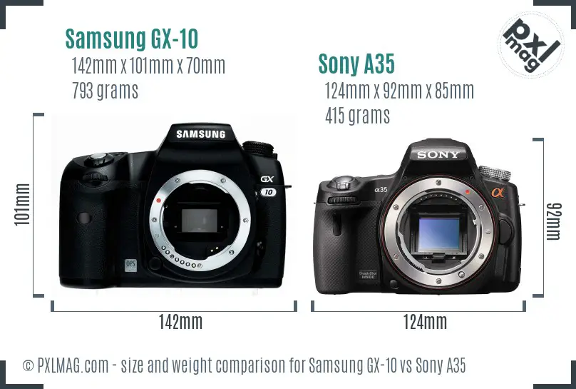 Samsung GX-10 vs Sony A35 size comparison