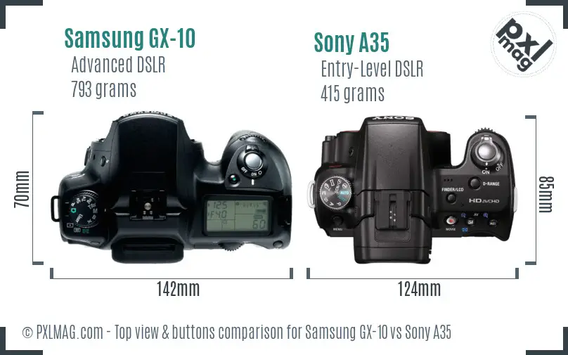 Samsung GX-10 vs Sony A35 top view buttons comparison