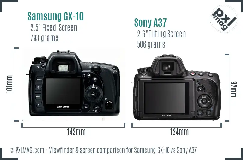 Samsung GX-10 vs Sony A37 Screen and Viewfinder comparison