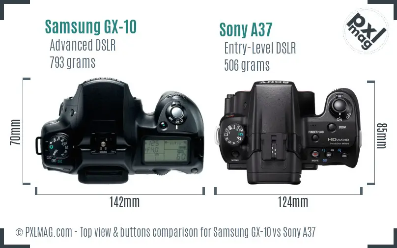 Samsung GX-10 vs Sony A37 top view buttons comparison