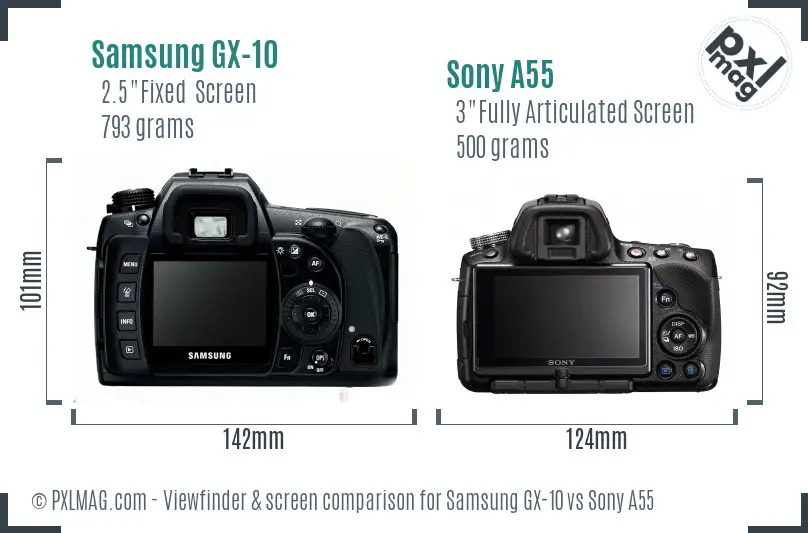 Samsung GX-10 vs Sony A55 Screen and Viewfinder comparison