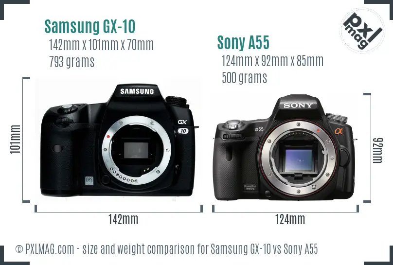 Samsung GX-10 vs Sony A55 size comparison