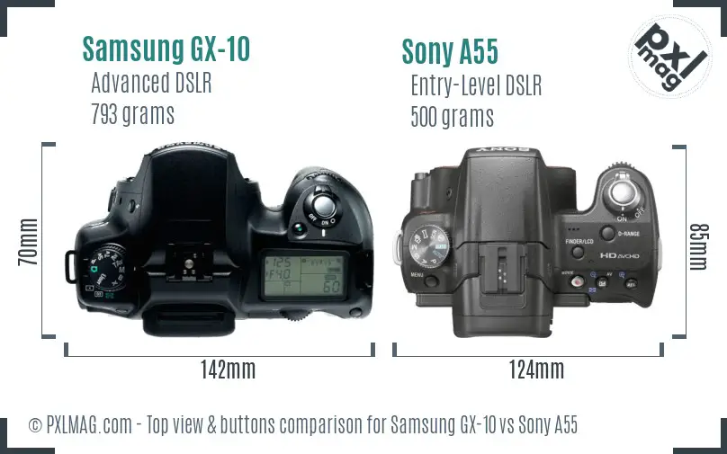 Samsung GX-10 vs Sony A55 top view buttons comparison