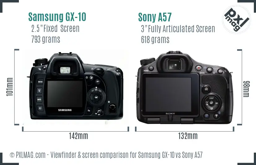 Samsung GX-10 vs Sony A57 Screen and Viewfinder comparison