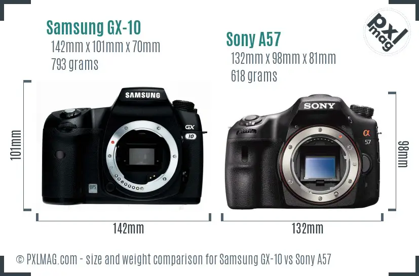Samsung GX-10 vs Sony A57 size comparison