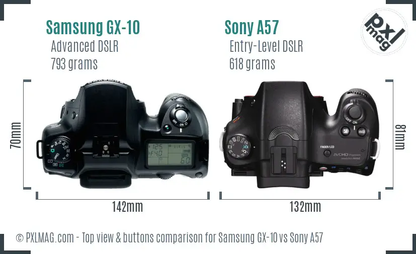 Samsung GX-10 vs Sony A57 top view buttons comparison