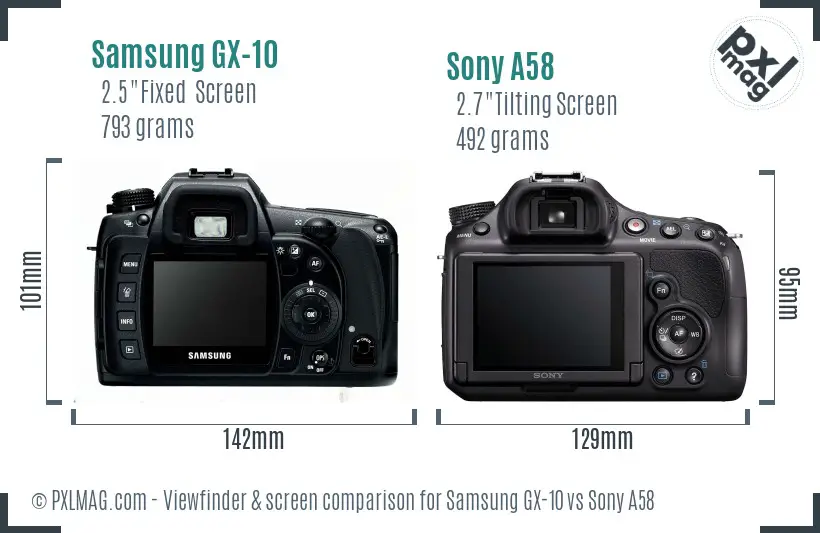 Samsung GX-10 vs Sony A58 Screen and Viewfinder comparison