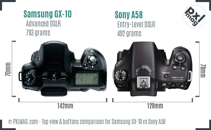 Samsung GX-10 vs Sony A58 top view buttons comparison