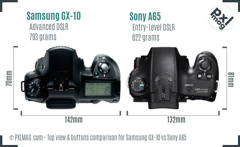 Samsung GX-10 vs Sony A65 top view buttons comparison