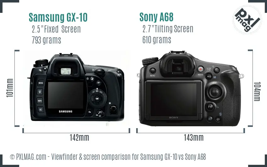 Samsung GX-10 vs Sony A68 Screen and Viewfinder comparison