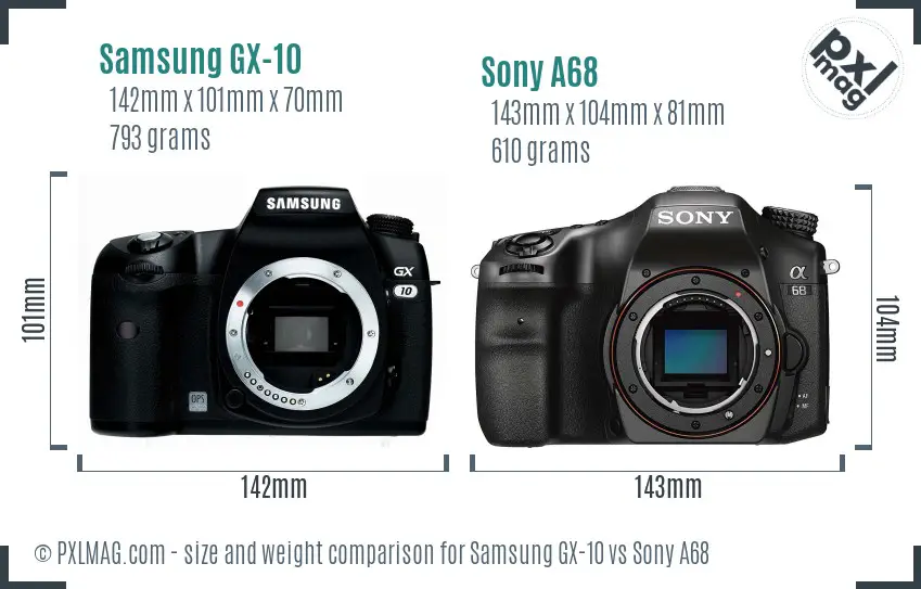 Samsung GX-10 vs Sony A68 size comparison