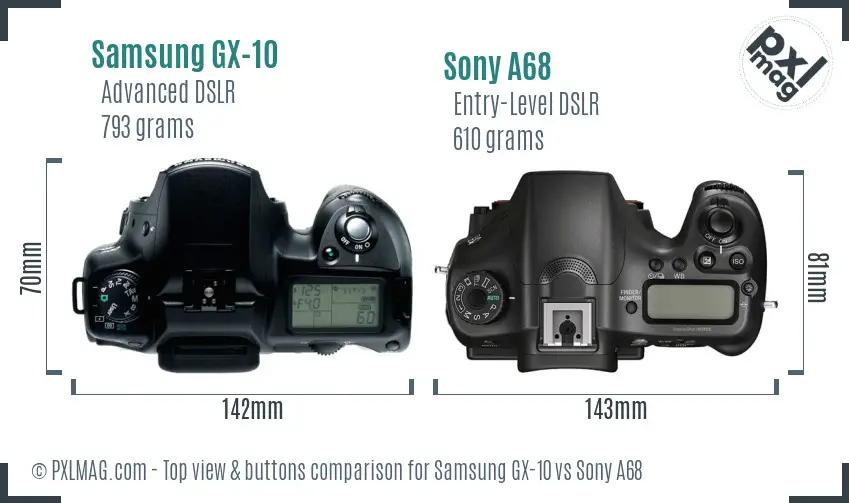 Samsung GX-10 vs Sony A68 top view buttons comparison