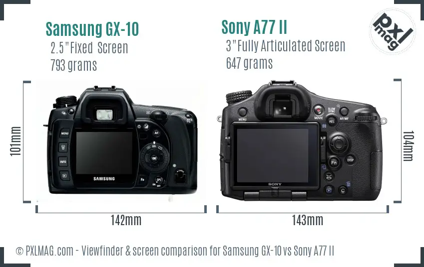 Samsung GX-10 vs Sony A77 II Screen and Viewfinder comparison