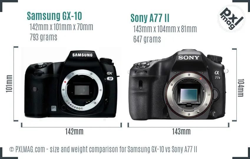 Samsung GX-10 vs Sony A77 II size comparison