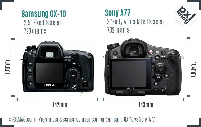 Samsung GX-10 vs Sony A77 Screen and Viewfinder comparison