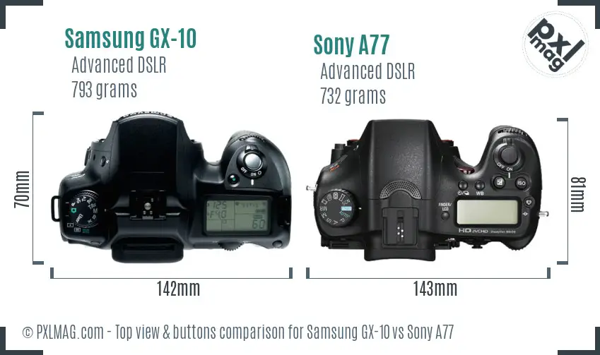 Samsung GX-10 vs Sony A77 top view buttons comparison