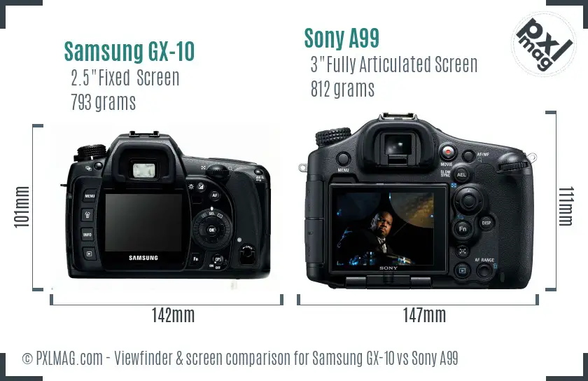 Samsung GX-10 vs Sony A99 Screen and Viewfinder comparison