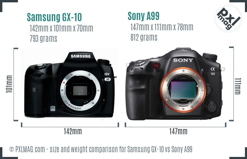 Samsung GX-10 vs Sony A99 size comparison