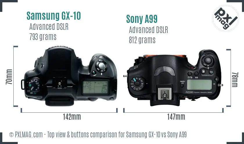 Samsung GX-10 vs Sony A99 top view buttons comparison