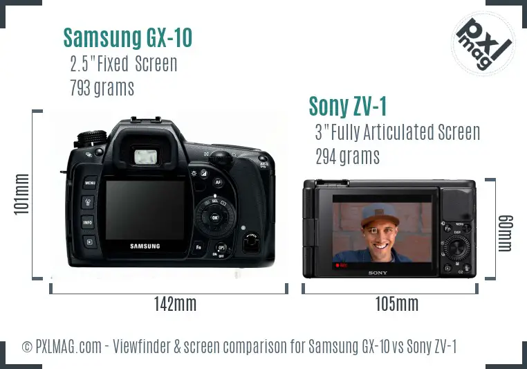 Samsung GX-10 vs Sony ZV-1 Screen and Viewfinder comparison