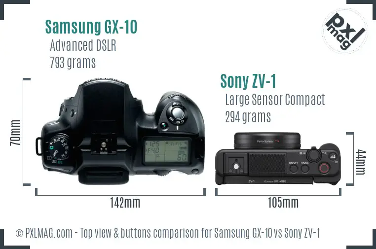 Samsung GX-10 vs Sony ZV-1 top view buttons comparison