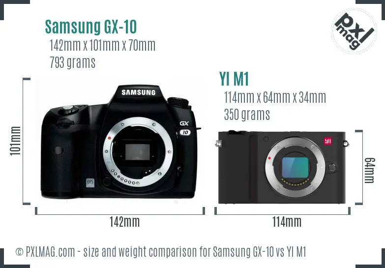 Samsung GX-10 vs YI M1 size comparison