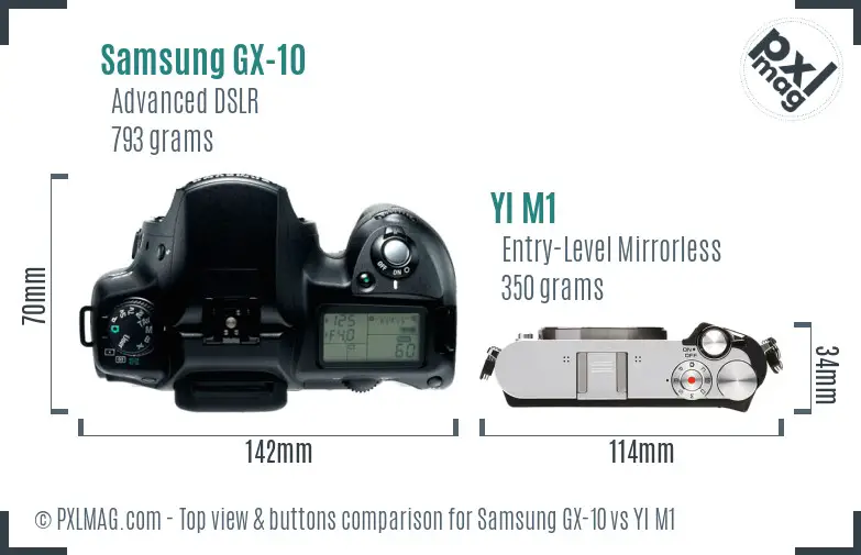 Samsung GX-10 vs YI M1 top view buttons comparison