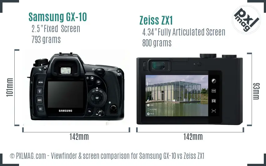 Samsung GX-10 vs Zeiss ZX1 Screen and Viewfinder comparison