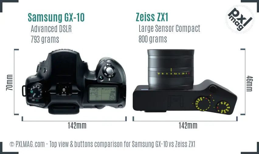 Samsung GX-10 vs Zeiss ZX1 top view buttons comparison