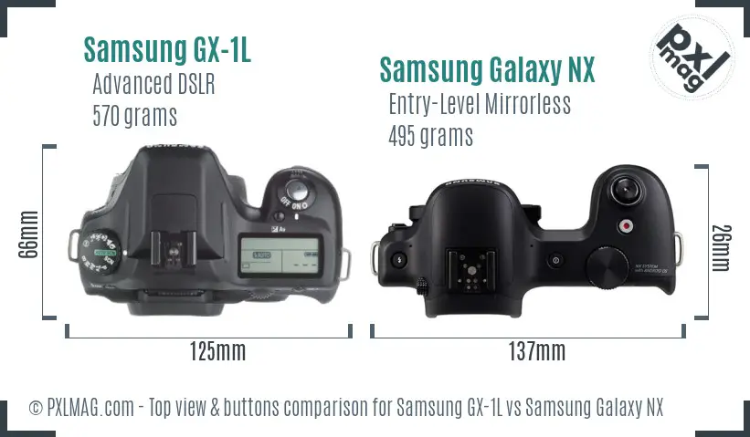 Samsung GX-1L vs Samsung Galaxy NX top view buttons comparison