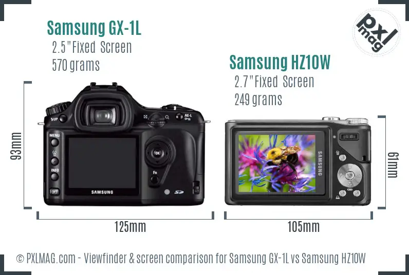 Samsung GX-1L vs Samsung HZ10W Screen and Viewfinder comparison
