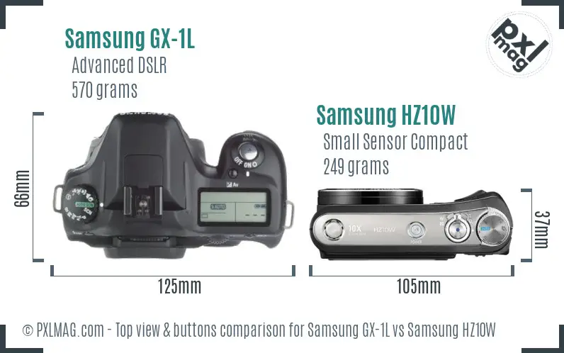 Samsung GX-1L vs Samsung HZ10W top view buttons comparison