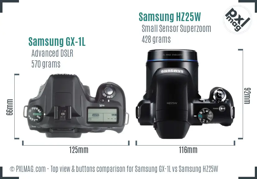 Samsung GX-1L vs Samsung HZ25W top view buttons comparison