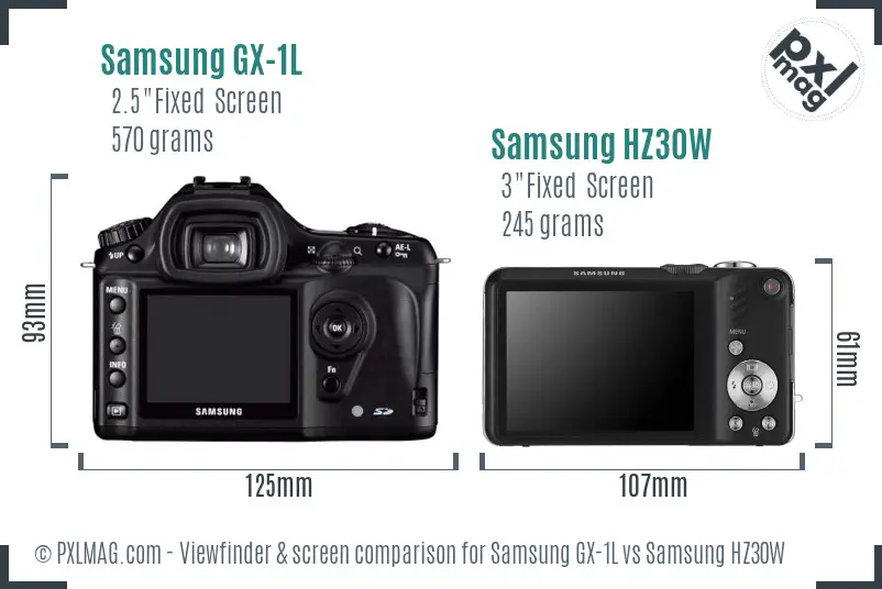 Samsung GX-1L vs Samsung HZ30W Screen and Viewfinder comparison
