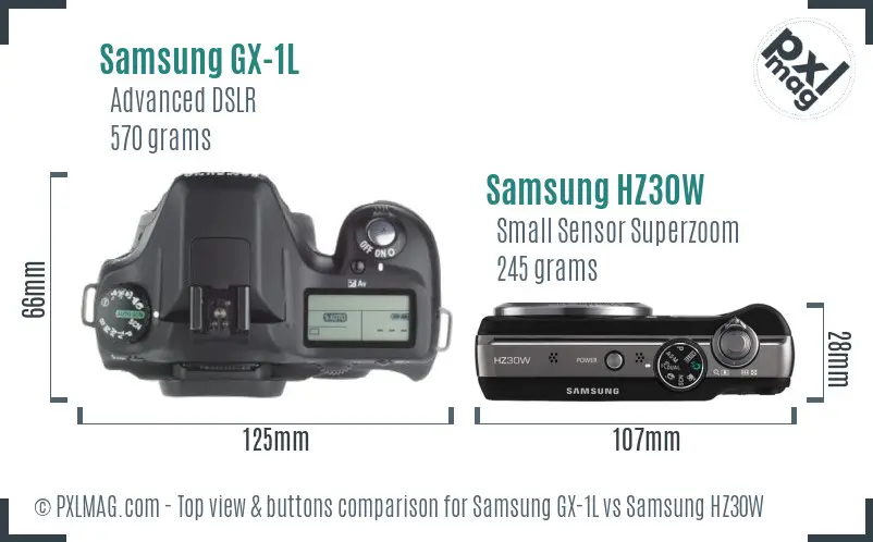 Samsung GX-1L vs Samsung HZ30W top view buttons comparison