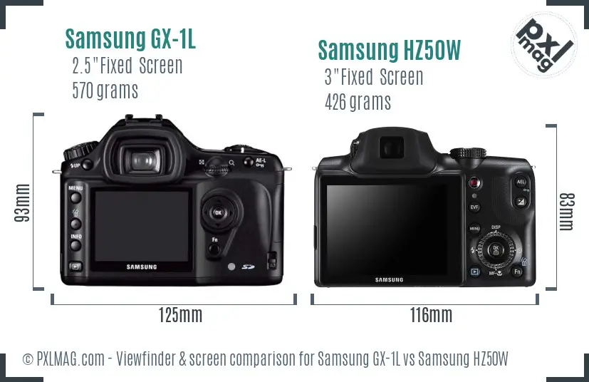 Samsung GX-1L vs Samsung HZ50W Screen and Viewfinder comparison