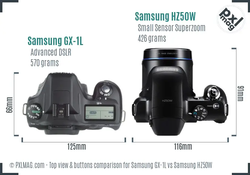 Samsung GX-1L vs Samsung HZ50W top view buttons comparison