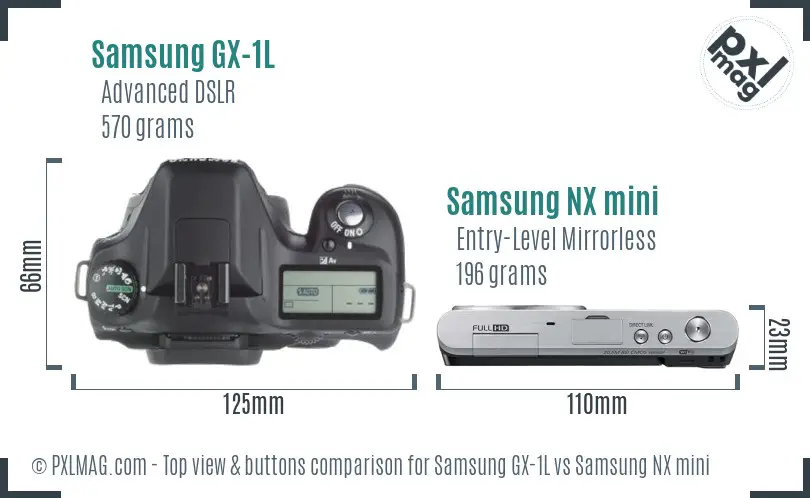 Samsung GX-1L vs Samsung NX mini top view buttons comparison