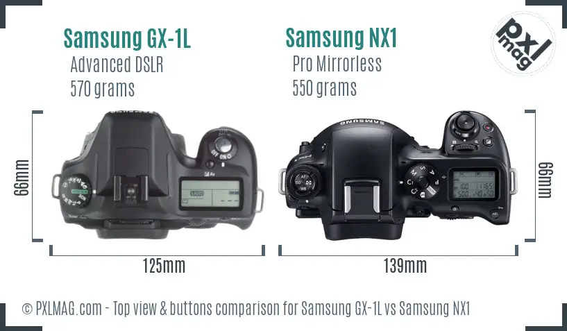 Samsung GX-1L vs Samsung NX1 top view buttons comparison