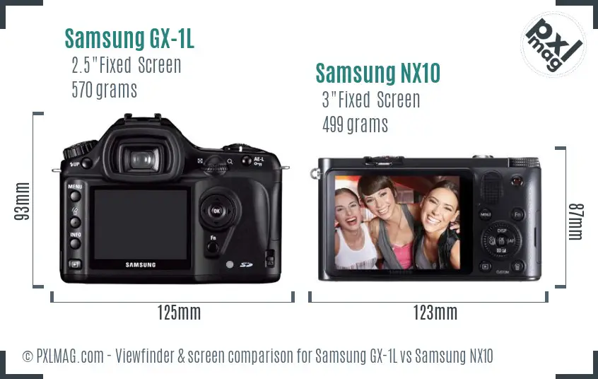 Samsung GX-1L vs Samsung NX10 Screen and Viewfinder comparison
