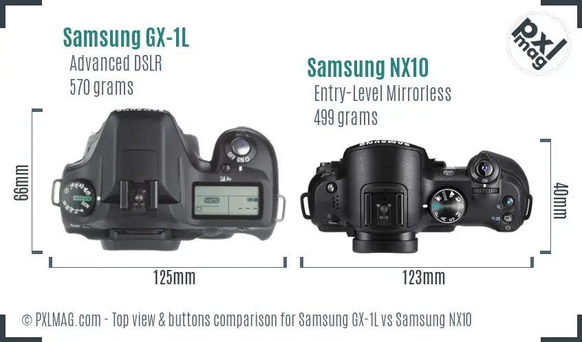 Samsung GX-1L vs Samsung NX10 top view buttons comparison